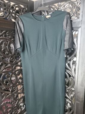 Alexia Admor NWT Dark Green Black Leather Sleeves Dress Medium